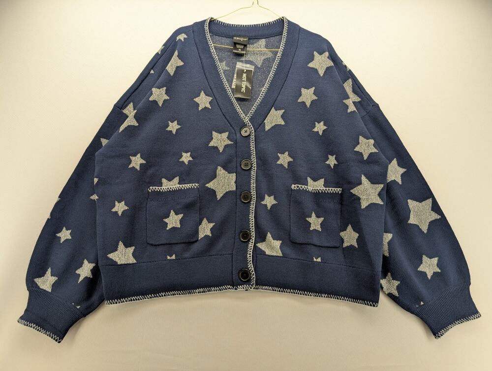 NWT Hot Topic Coraline Silver Star Girls Cardigan in Blue size XL